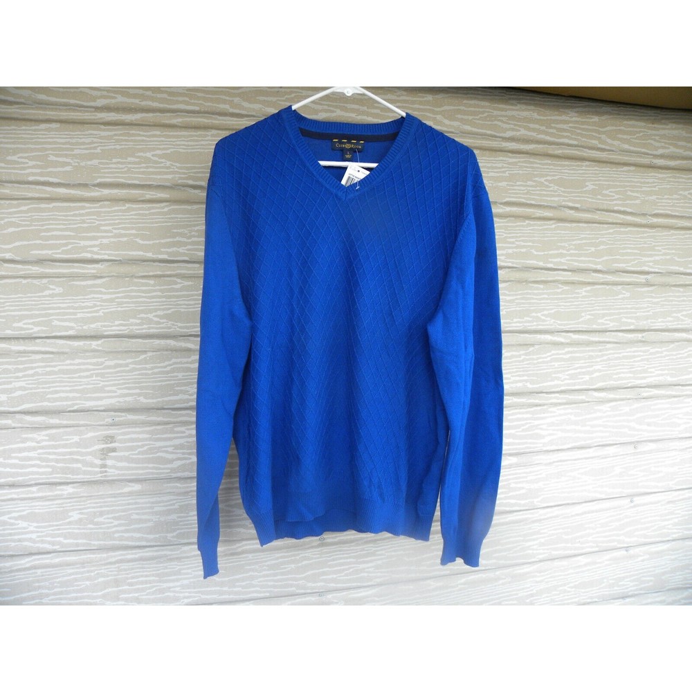 Club Room Men's V-Neck Cotton Sweater Cargo Blue Size Large NWT